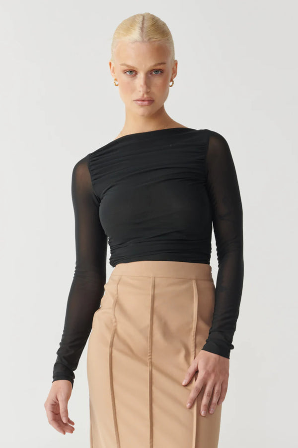 Elysian Collective Raef The Label Emery Long Sleeve Mesh Top Black