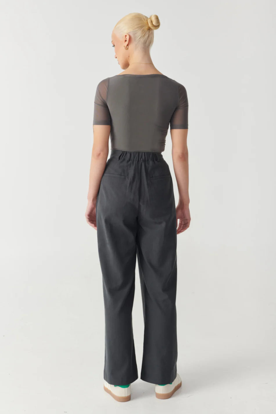 Elysian Collective Raef The Label Emery Short Sleeve Mesh Top Charcoal