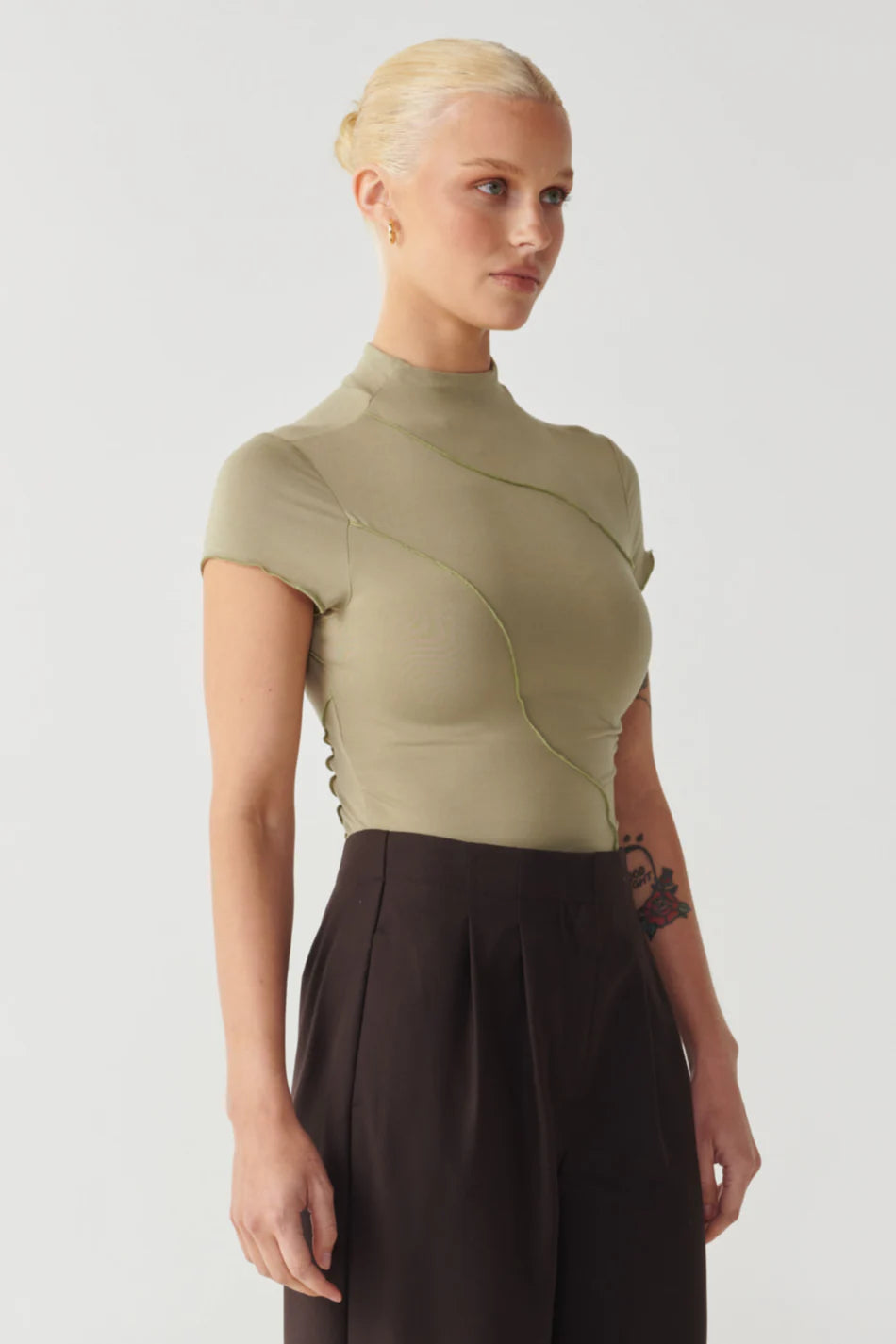 Elysian Collective Raef The Label Laney Panelled Top Dark Olive