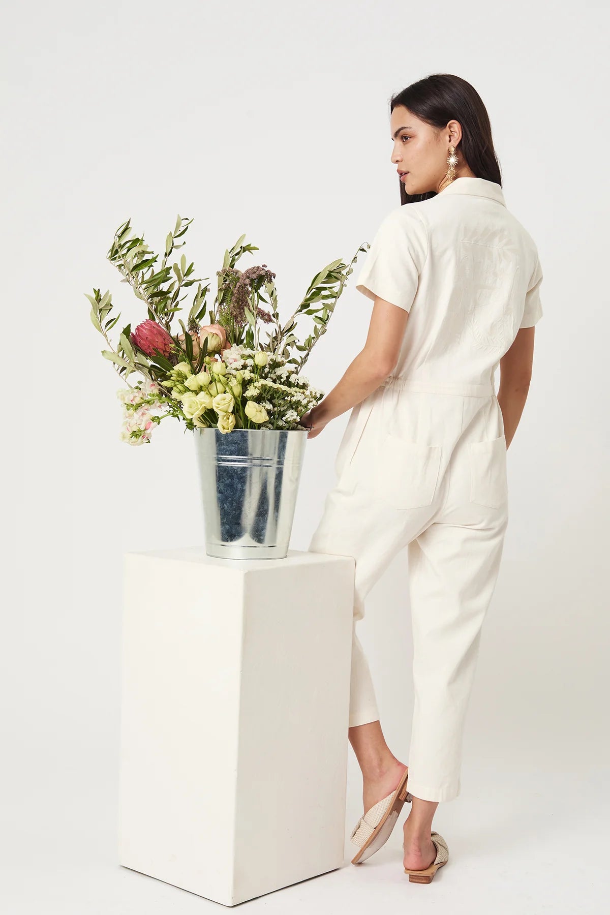 Elysian Collective Rue Stiic Daisy Embo Jumpsuit Gaura White