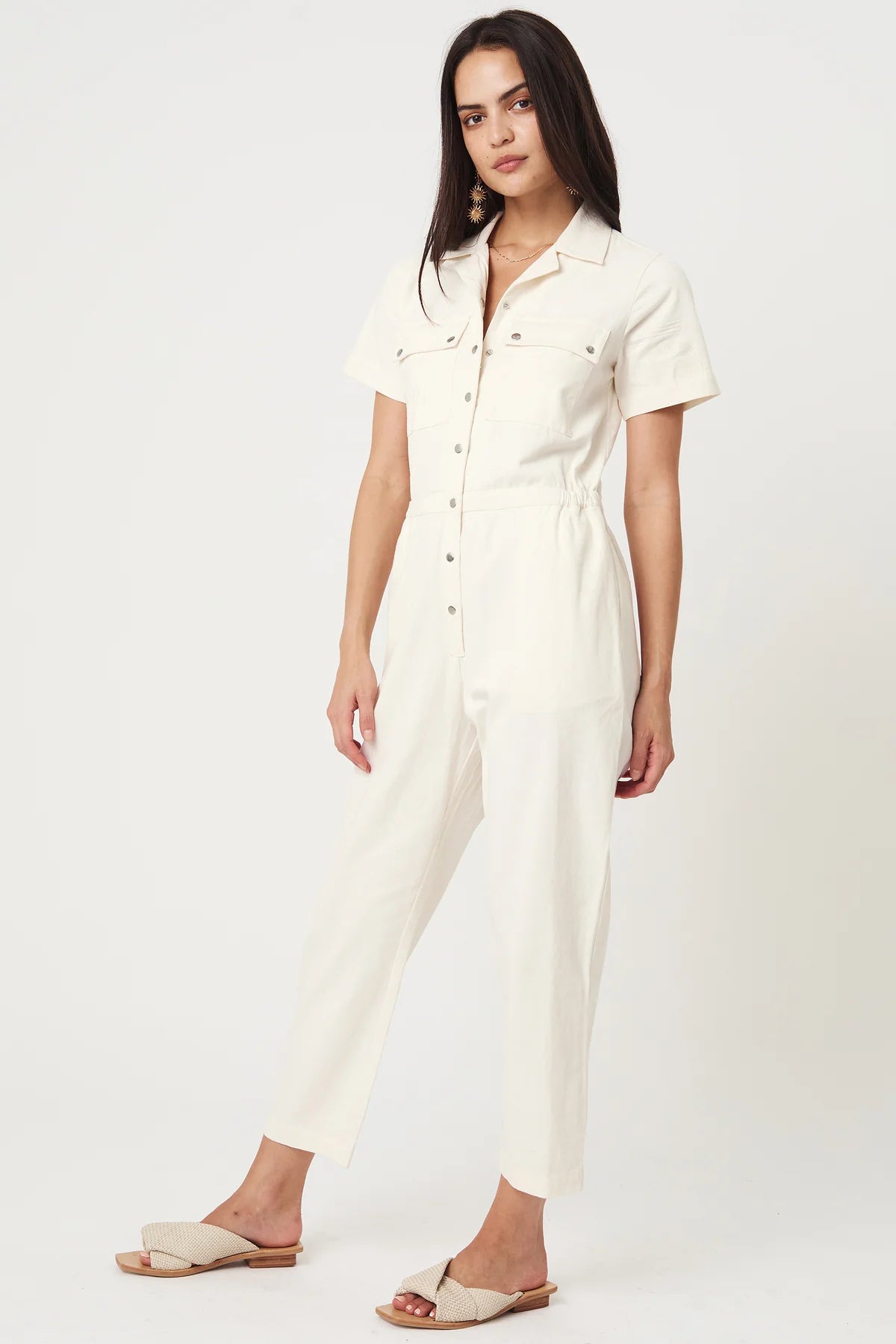 Elysian Collective Rue Stiic Daisy Embo Jumpsuit Gaura White