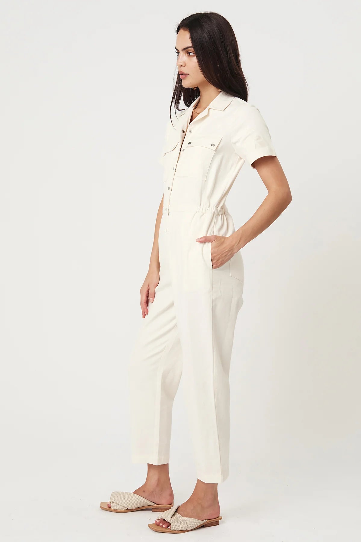 Elysian Collective Rue Stiic Daisy Embo Jumpsuit Gaura White