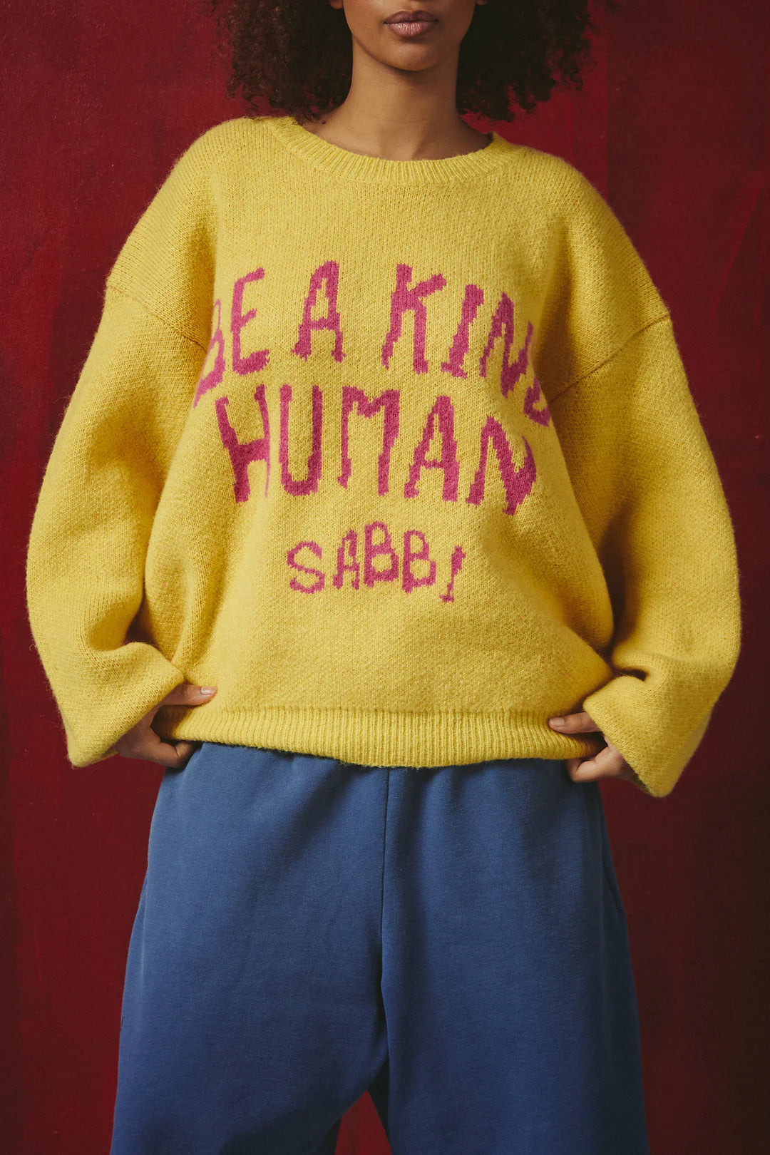 Elysian Collective Sabbi Be A Kind Human Knit Jumper Yellow