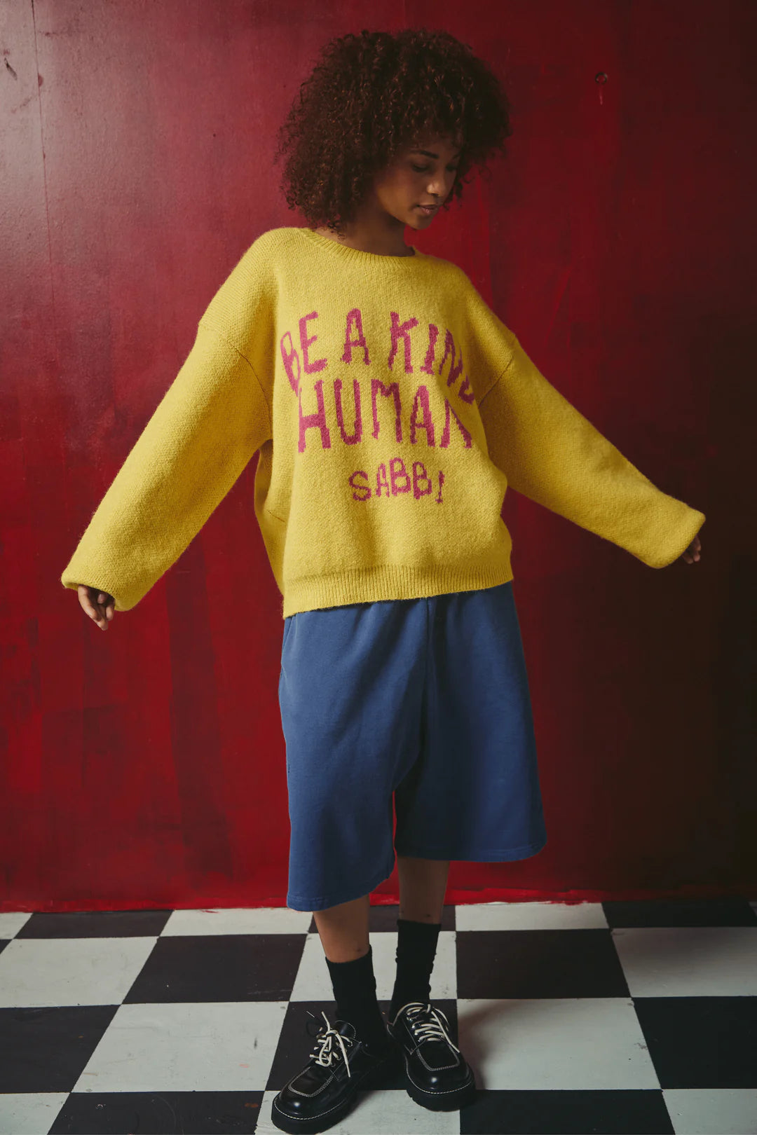 Elysian Collective Sabbi Be A Kind Human Knit Jumper Yellow