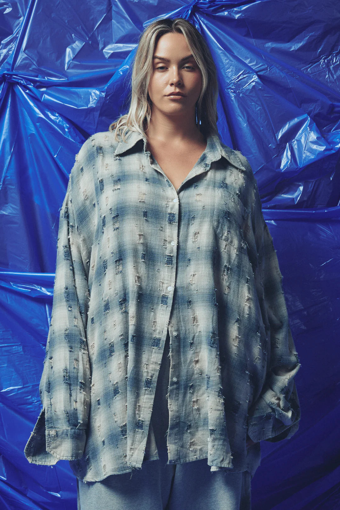 Elysian Collective Sabbi Be A Kind Human Oversized Shirt Blue 