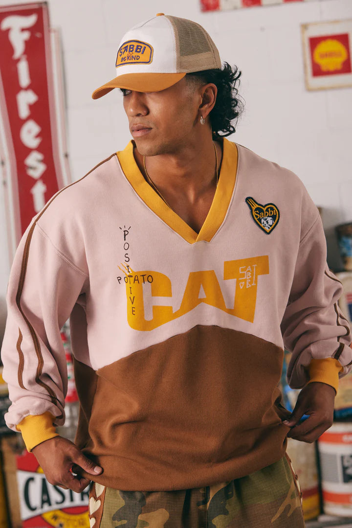 SABBI - CAT V NECK CREW (PEACH & BROWN)