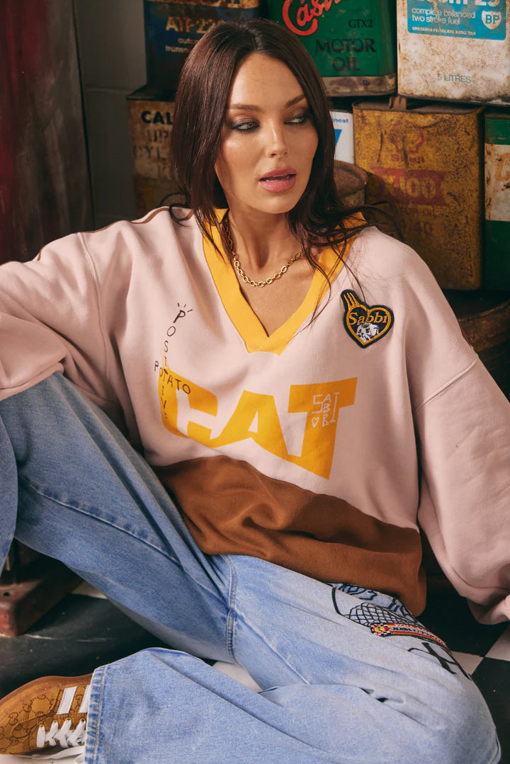 SABBI - CAT V NECK CREW (PEACH & BROWN)