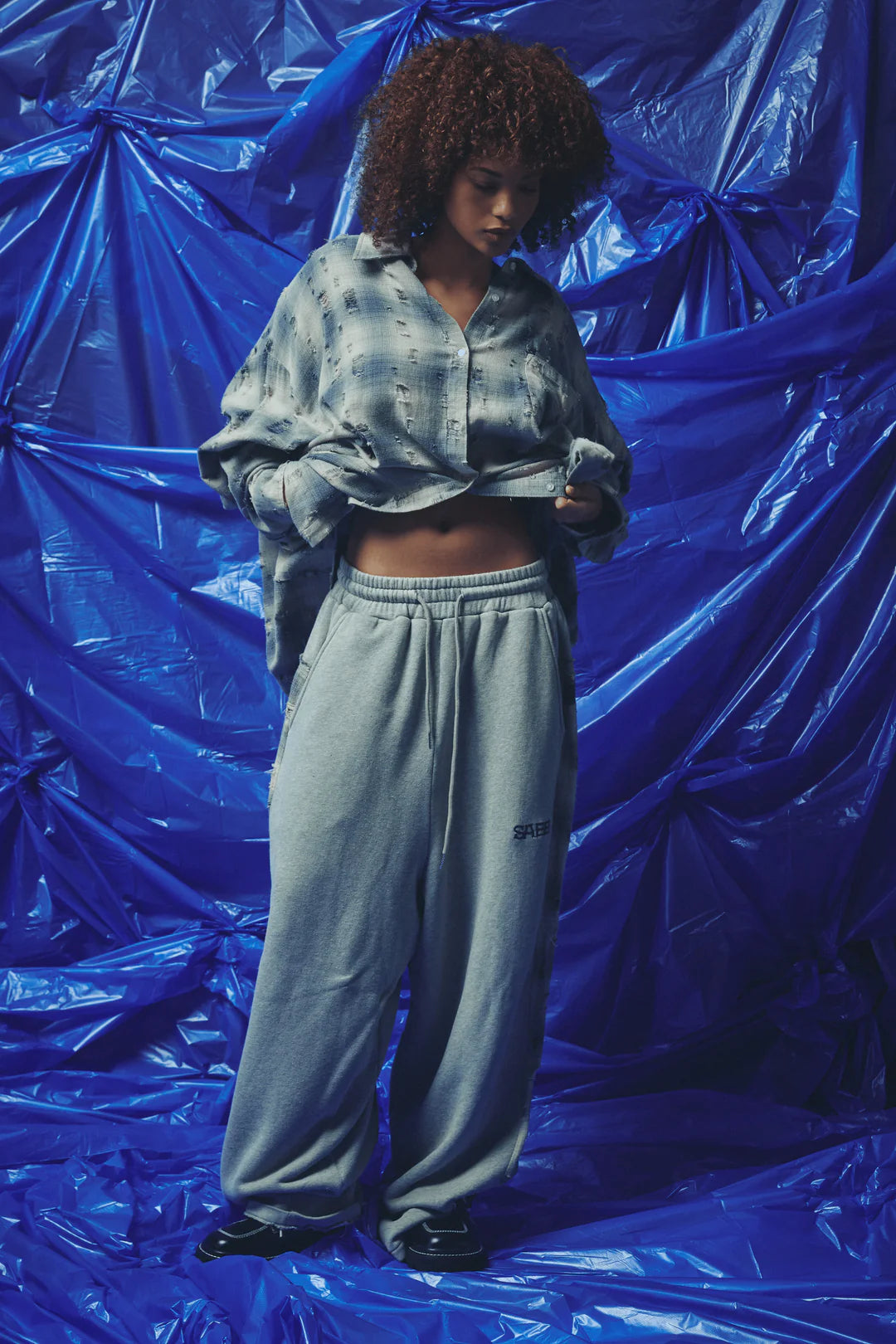Elysian Collective Sabbi Checkmate Wide Leg Trackies Blue