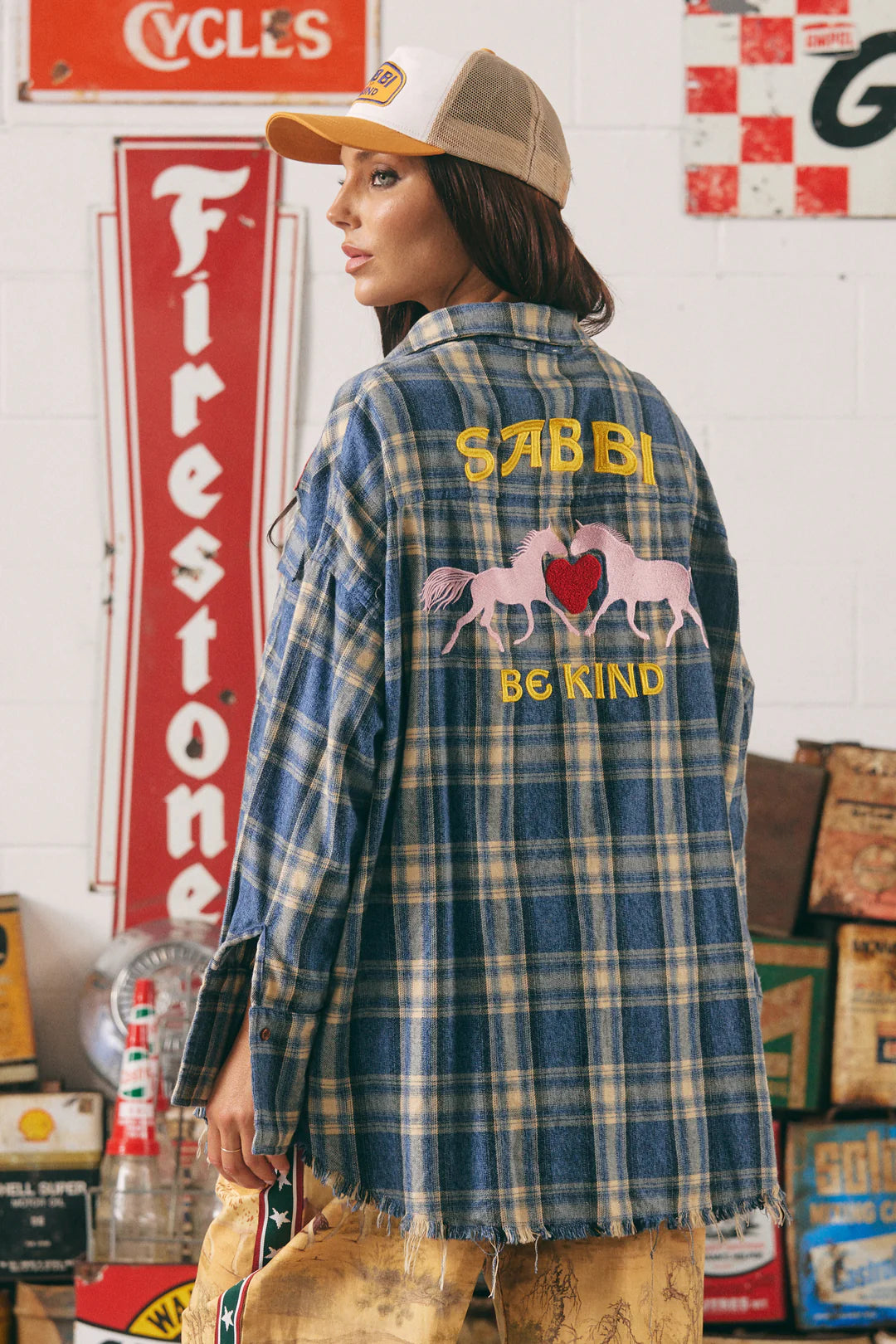 Elysian Collective Sabbi Horse Power Flannel Shirt Blue