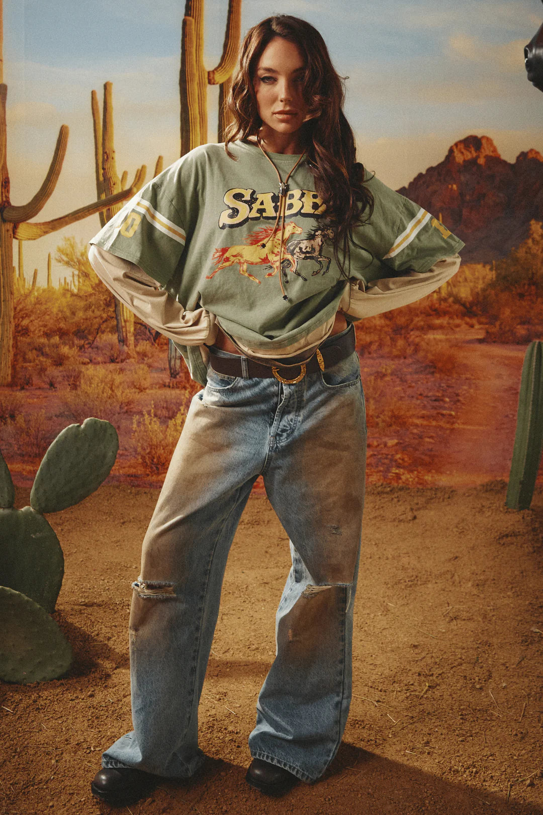 Elysian Collective Sabbi Neigh Sayer Long Sleeve Tee Green