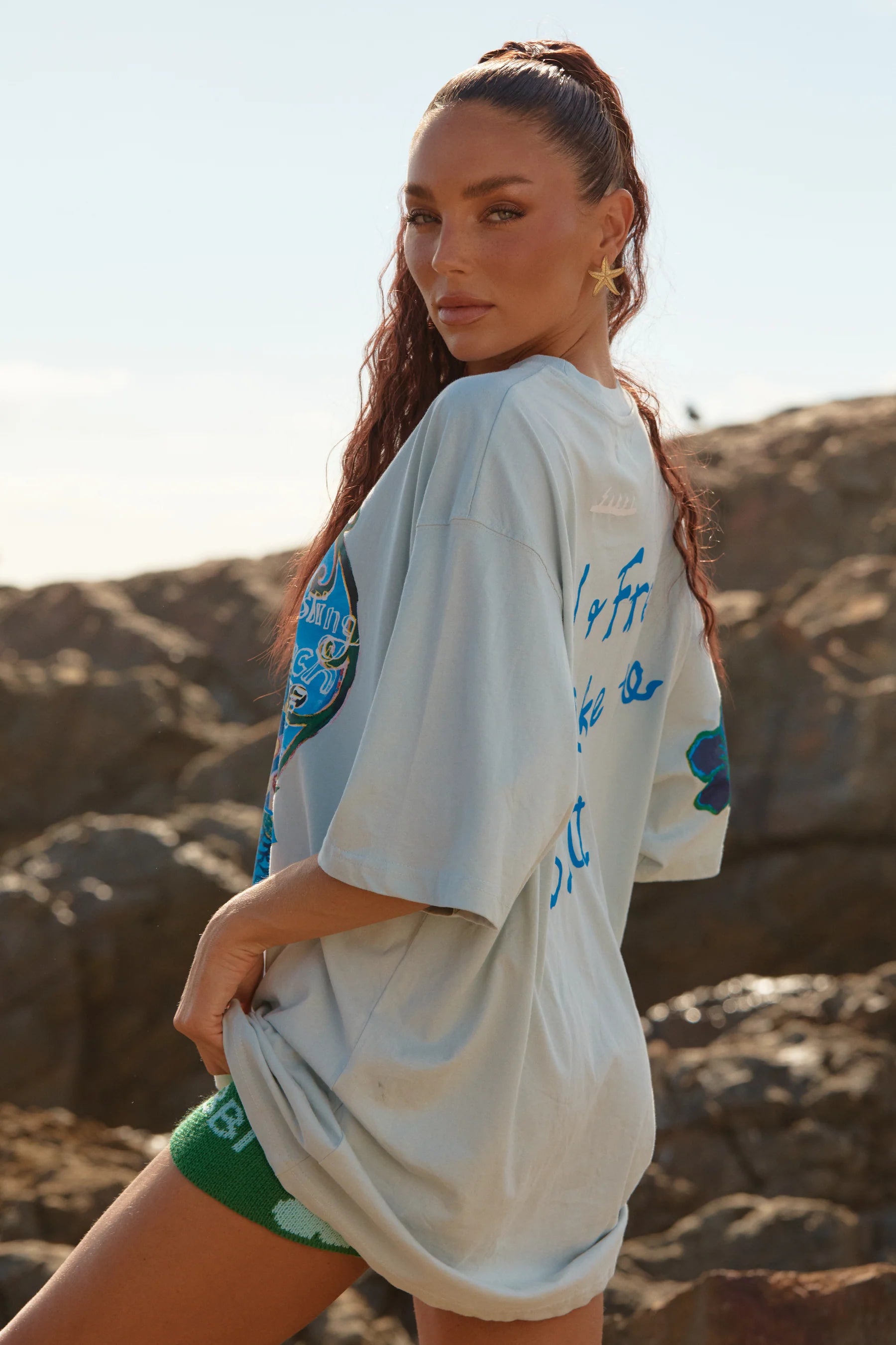 Elysian Collective Sabbi Resting Beach Face Tee Sky Blue