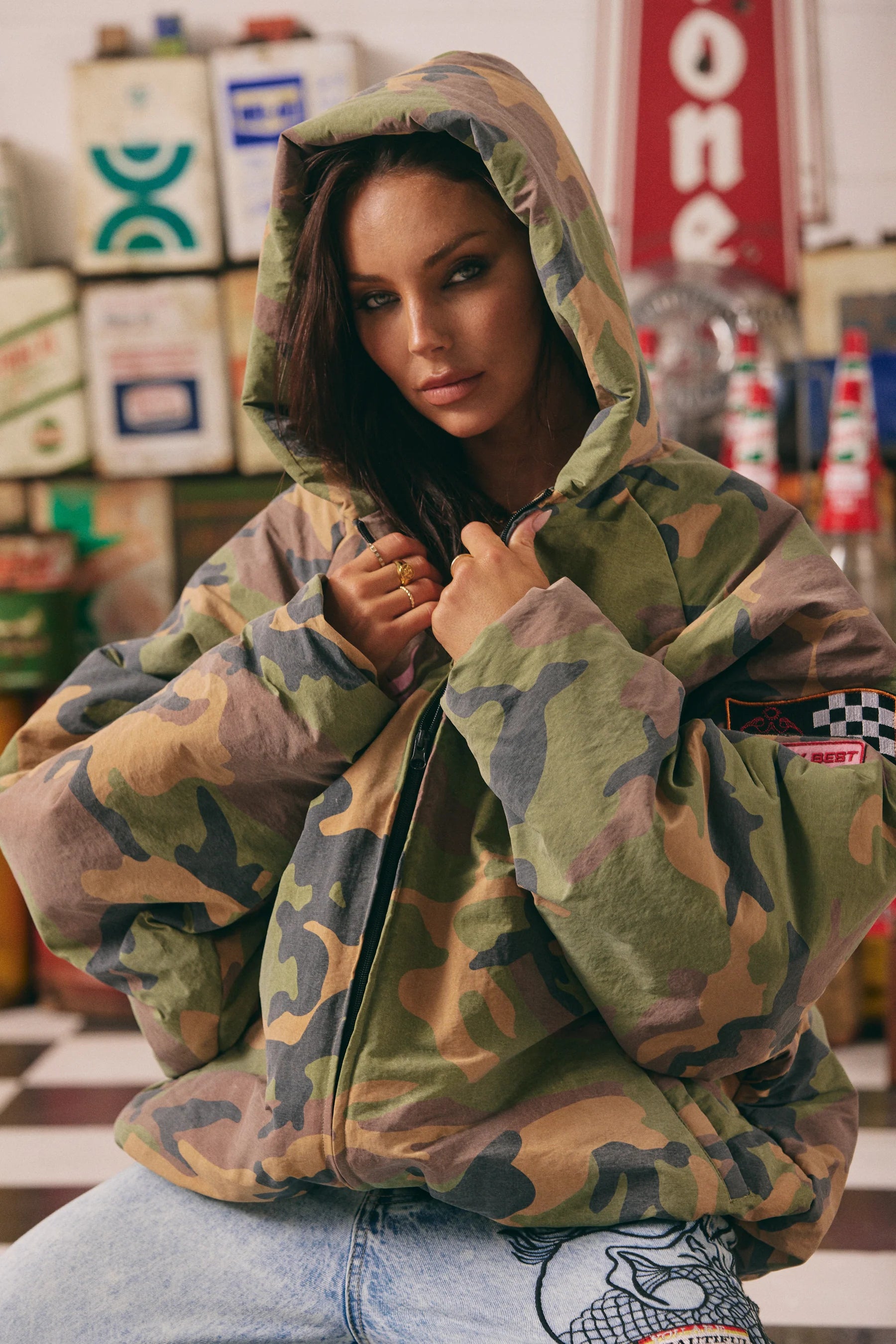 Elysian Collective Sabbi The Be Kind Bomber Jacket Camo