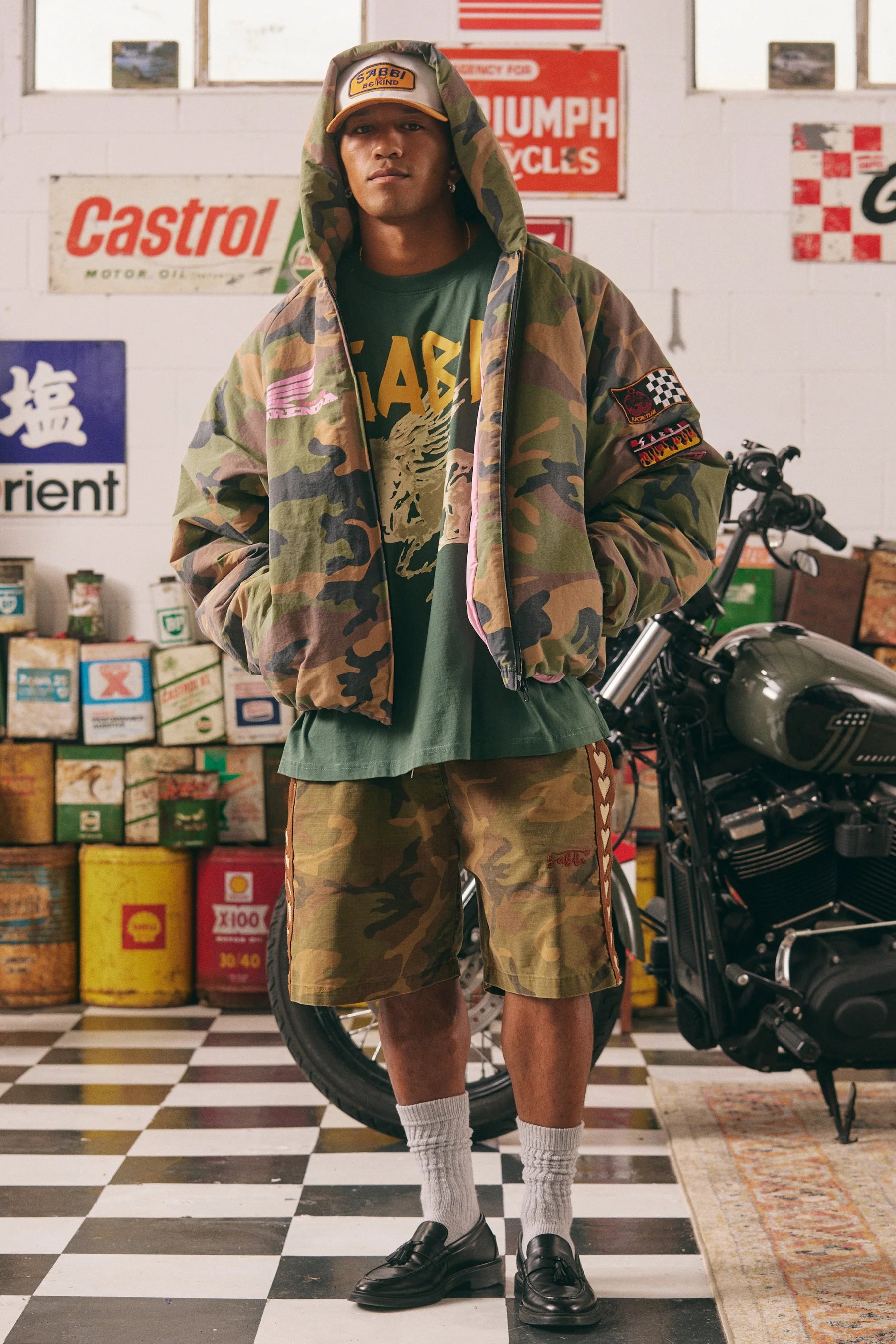 Elysian Collective Sabbi The Be Kind Bomber Jacket Camo