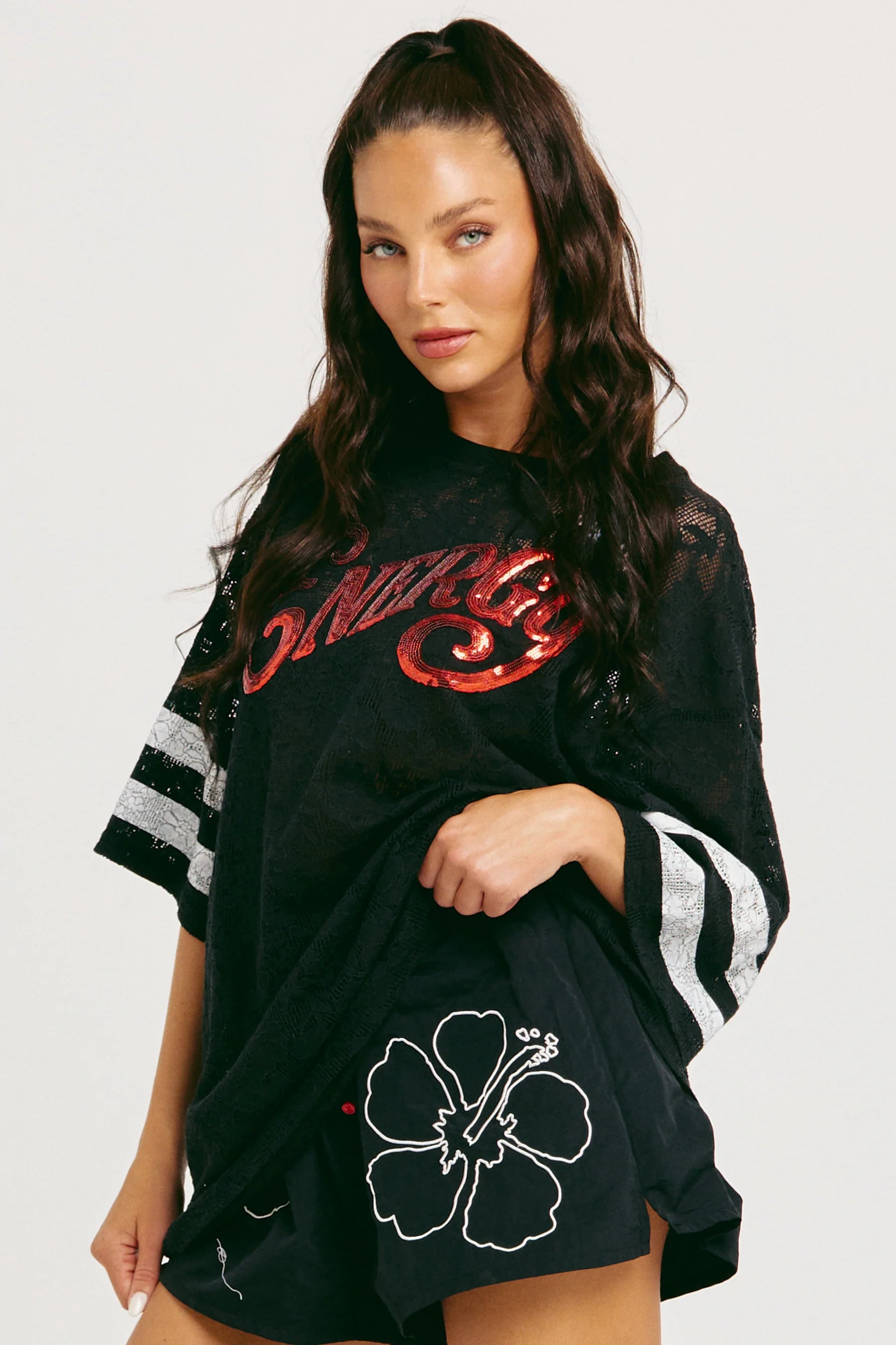 Elysian Collective Sabbi The Big Energy Lace Tee Black