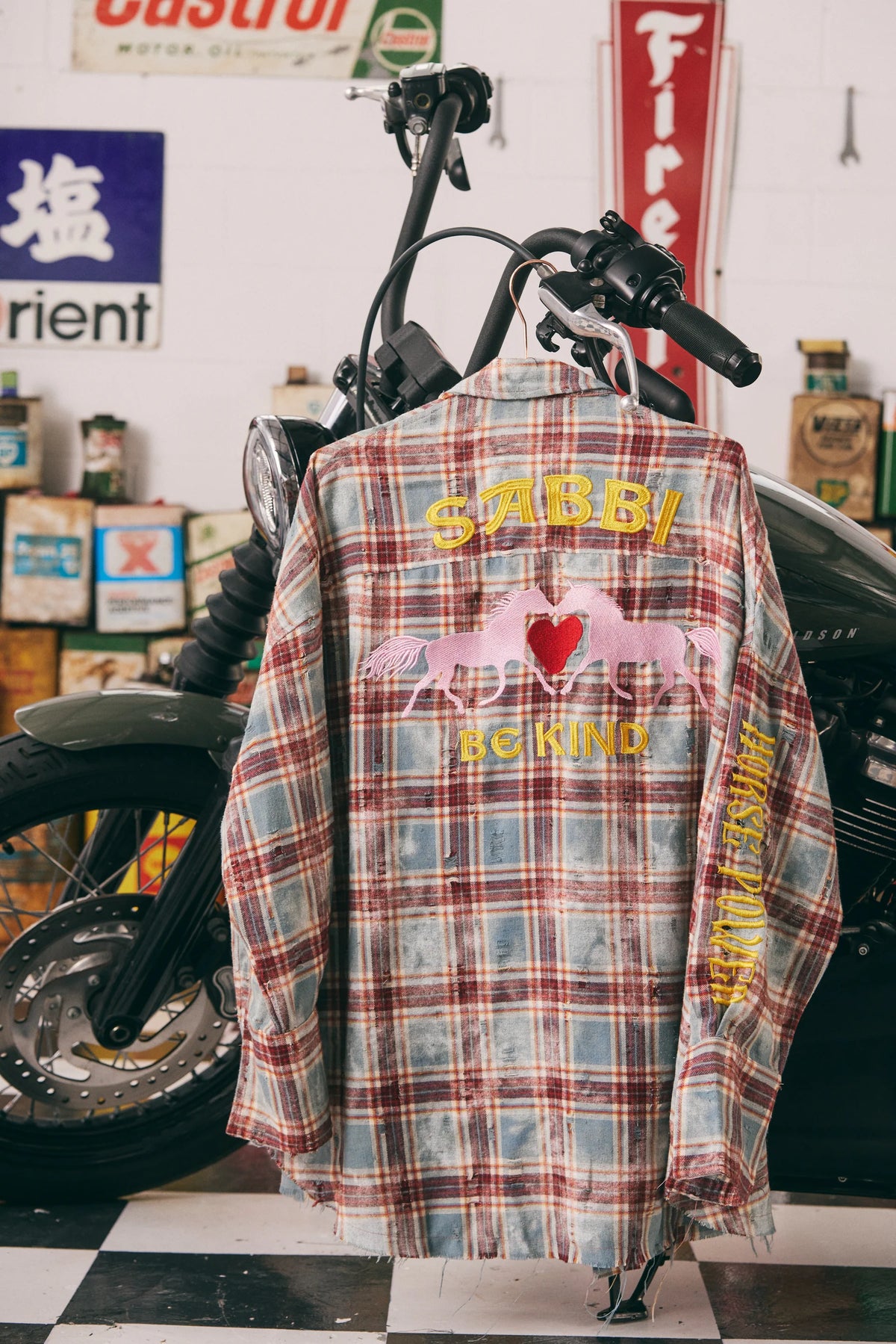 Elysian Collective Sabbi The Horsepower Distressed Flannel Shirt Burgundy