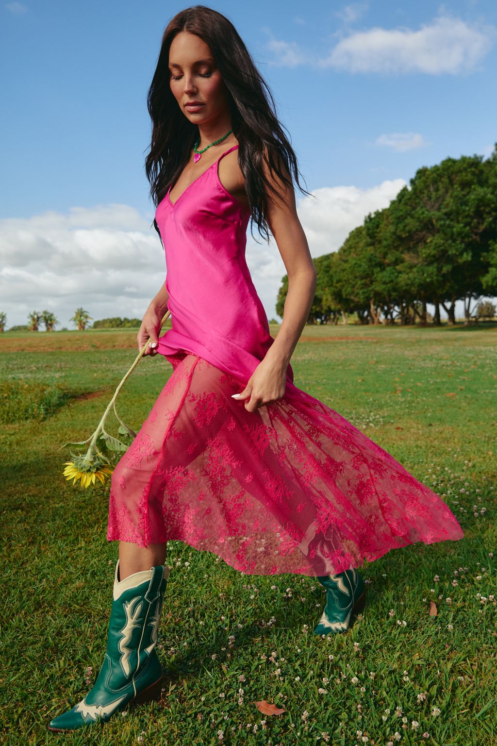 Elysian Collective Sabbi The Lace Maxi Dress Pink