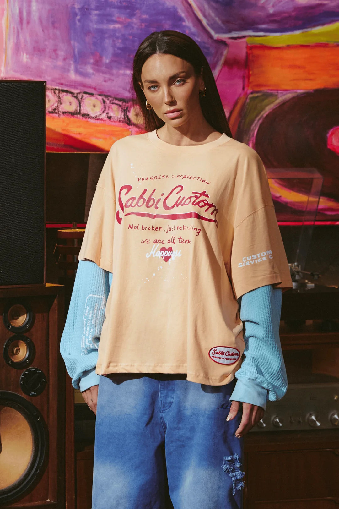Elysian Collective Sabbi The Long Sleeve Sabbi Custom Tee Apricot