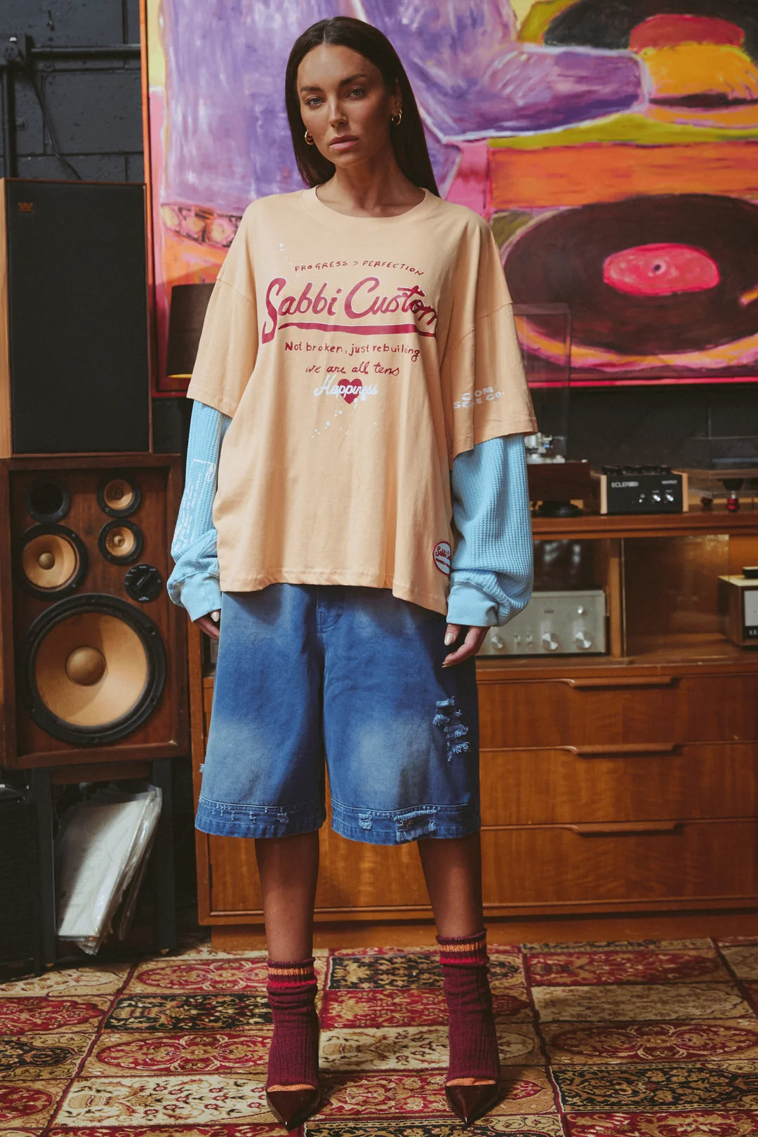 Elysian Collective Sabbi The Long Sleeve Sabbi Custom Tee Apricot