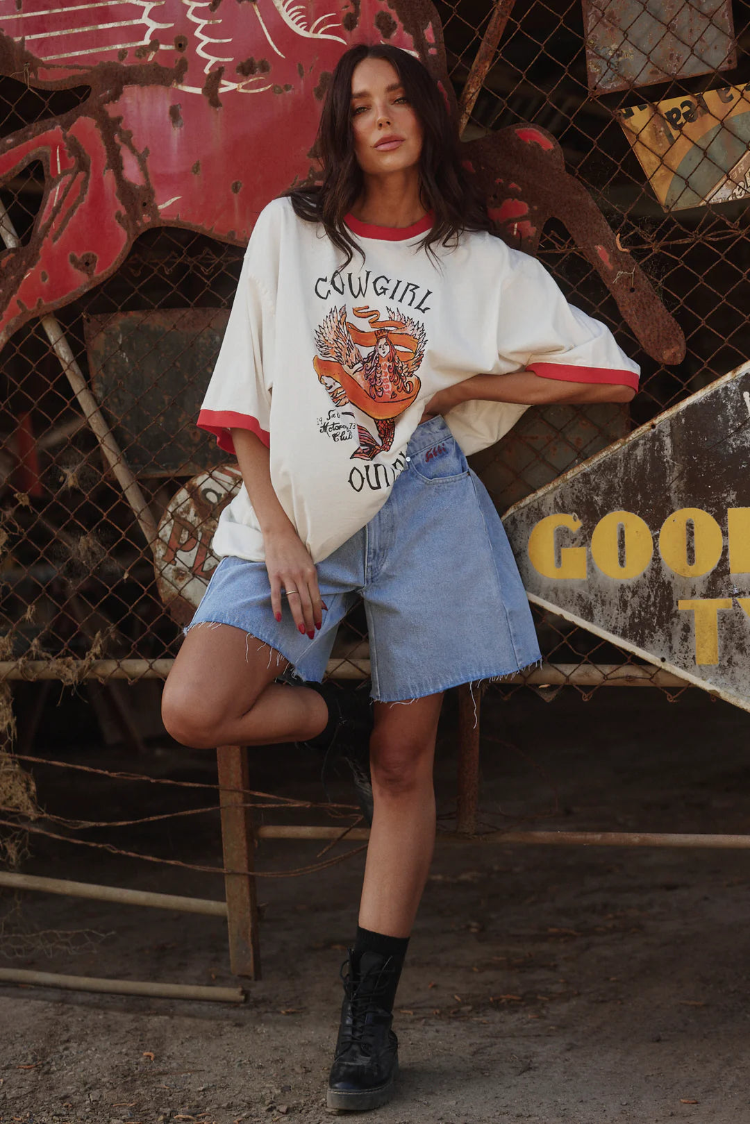 Elysian Collective Sabbi The Very Oversized Cowgirl Outlaw Tee White