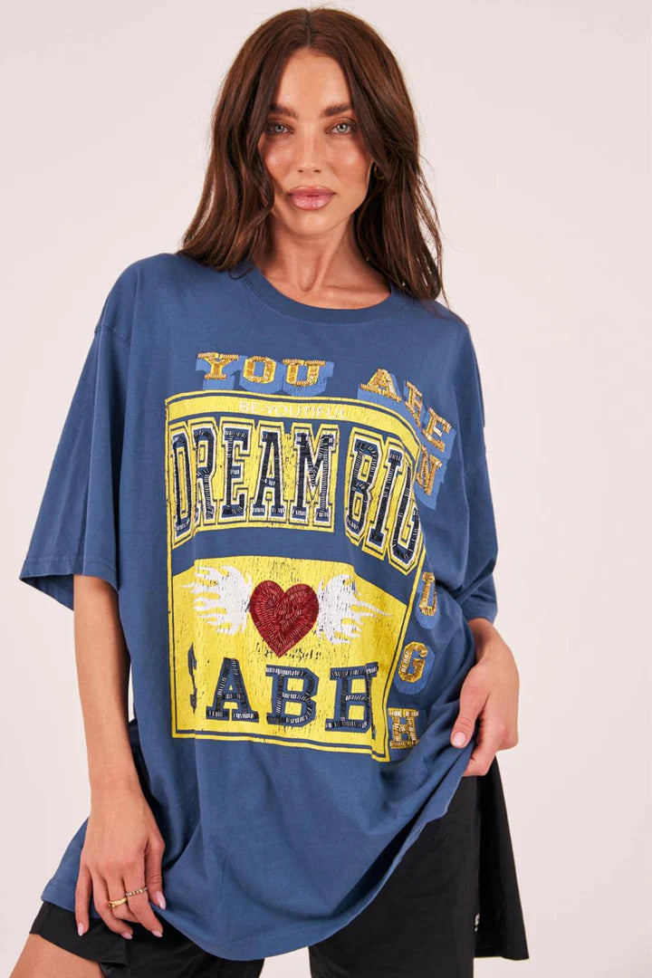Elysian Collective Sabbi The Very Oversized Dream Big Beaded Tee Blue