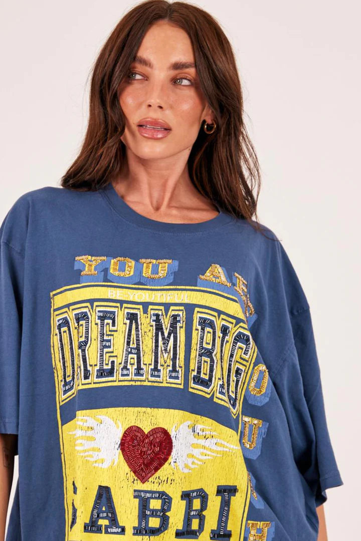 Elysian Collective Sabbi The Very Oversized Dream Big Beaded Tee Blue