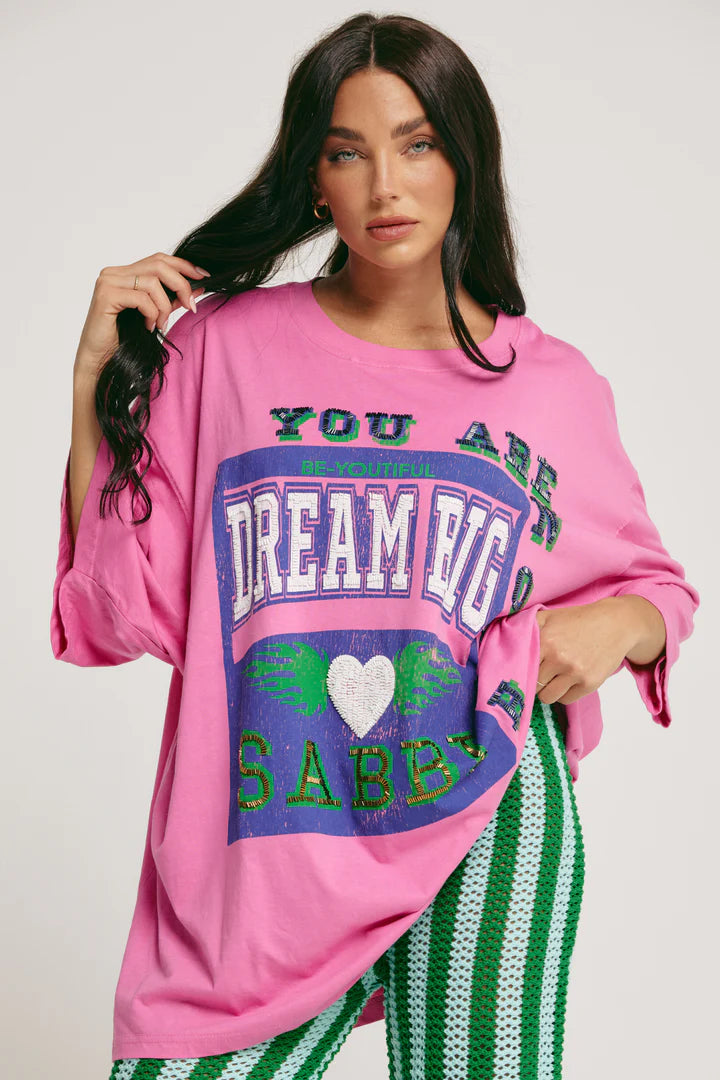 Elysian Collective Sabbi The Very Oversized Dream Big Beaded Tee Pink