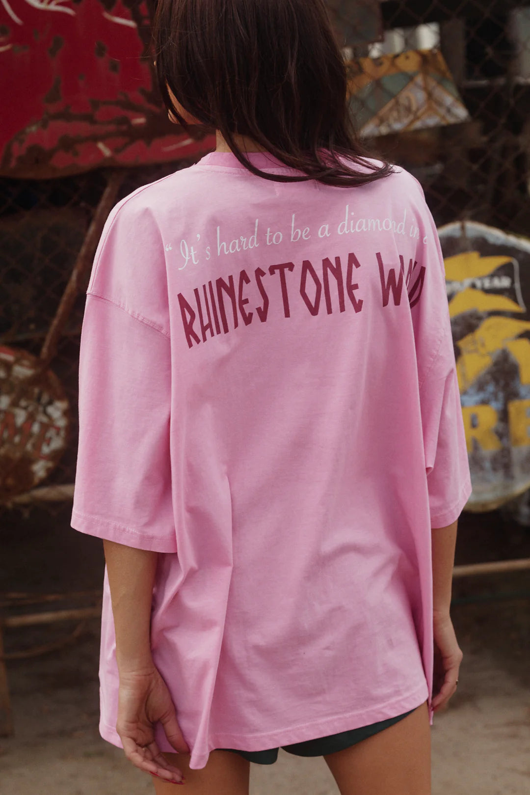 Elysian Collective Sabbi The Very Oversized Rhinestone Tee Pink