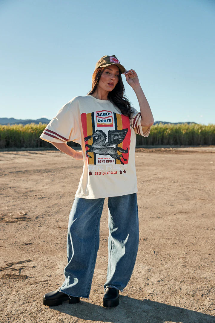 Elysian Collective Sabbi The Very Oversized Rodeo Self Love Club Tee Beige