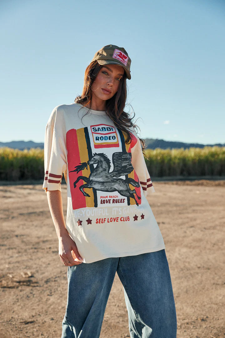 Elysian Collective Sabbi The Very Oversized Rodeo Self Love Club Tee Beige