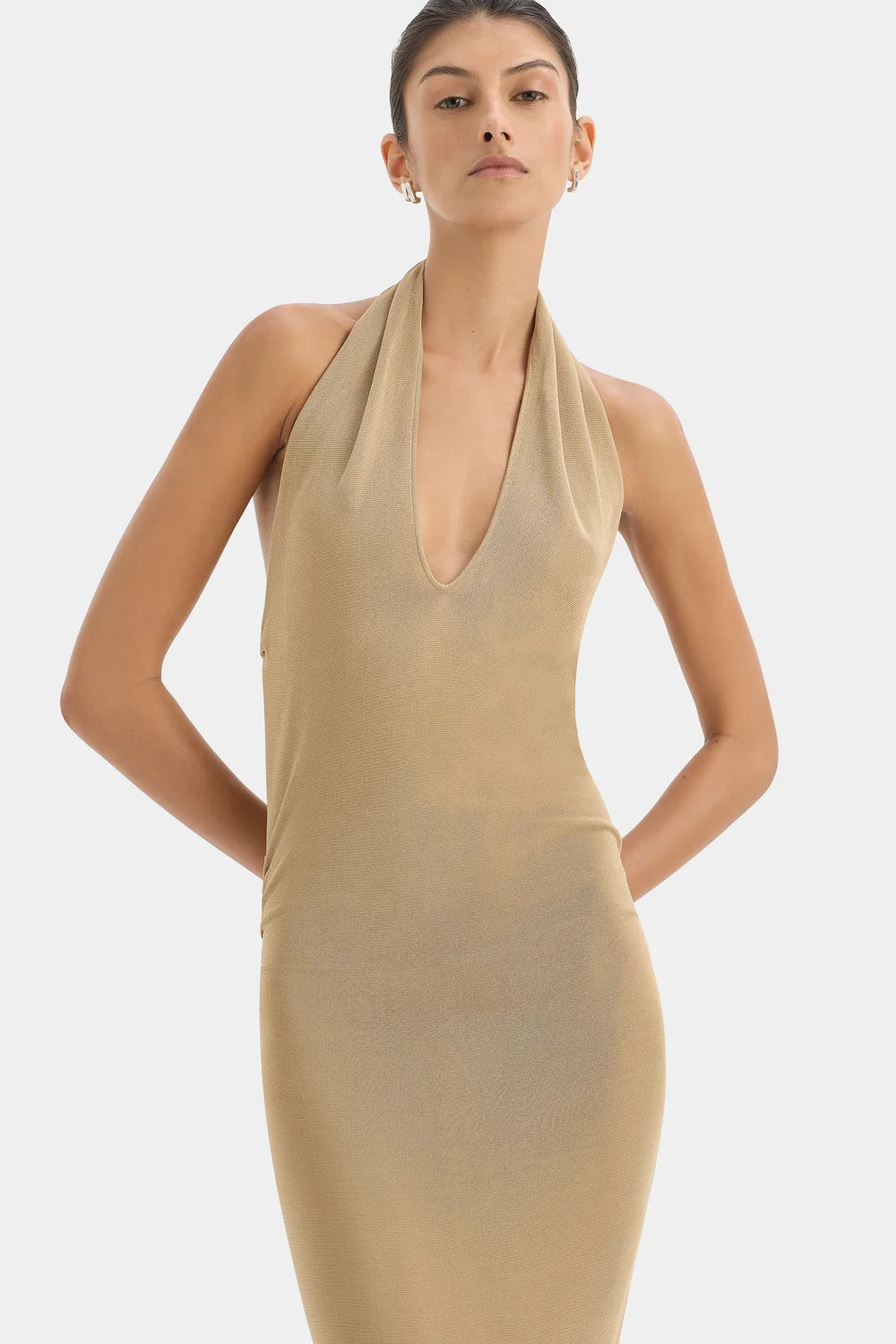 Elysian Collective Sir The Label Viroa Midi Dress Gold Metallic