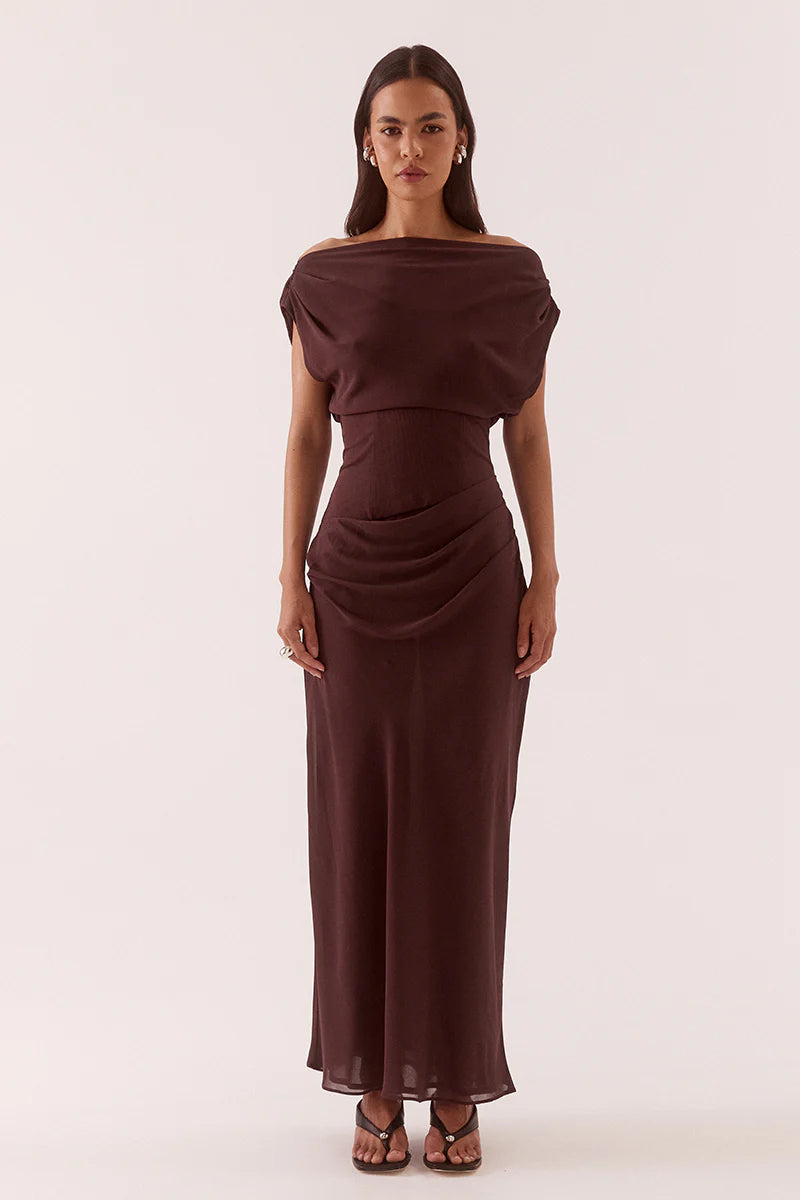 Elysian Collective Sovere Studio Ada Off Shoulder Dress Chocolate