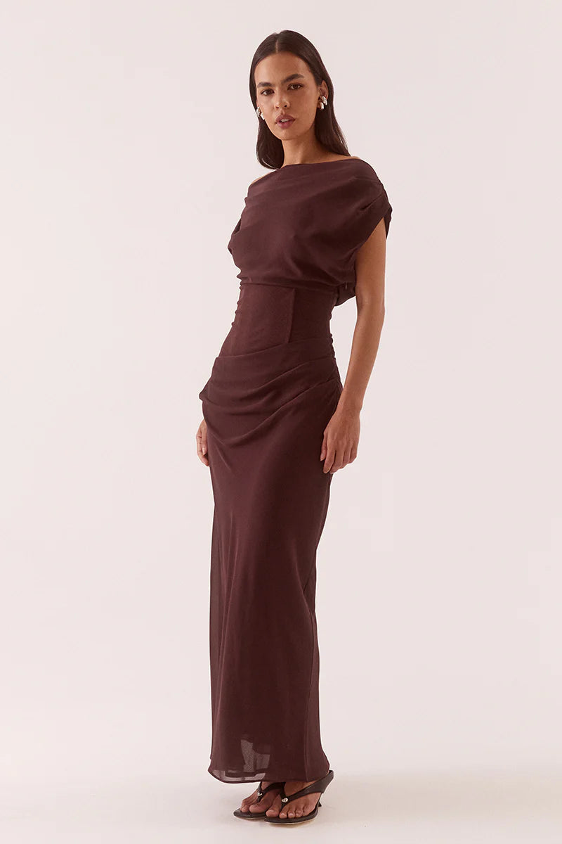 Elysian Collective Sovere Studio Ada Off Shoulder Dress Chocolate