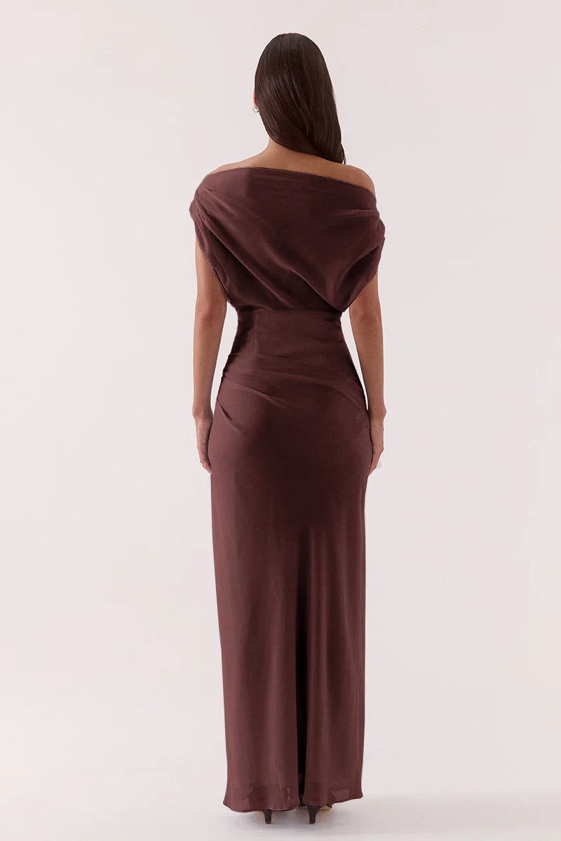 Elysian Collective Sovere Studio Ada Off Shoulder Dress Chocolate