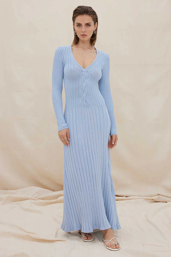 Elysian Collective Sovere Studio Laced Long Sleeve Midi Dress Dawn Blue