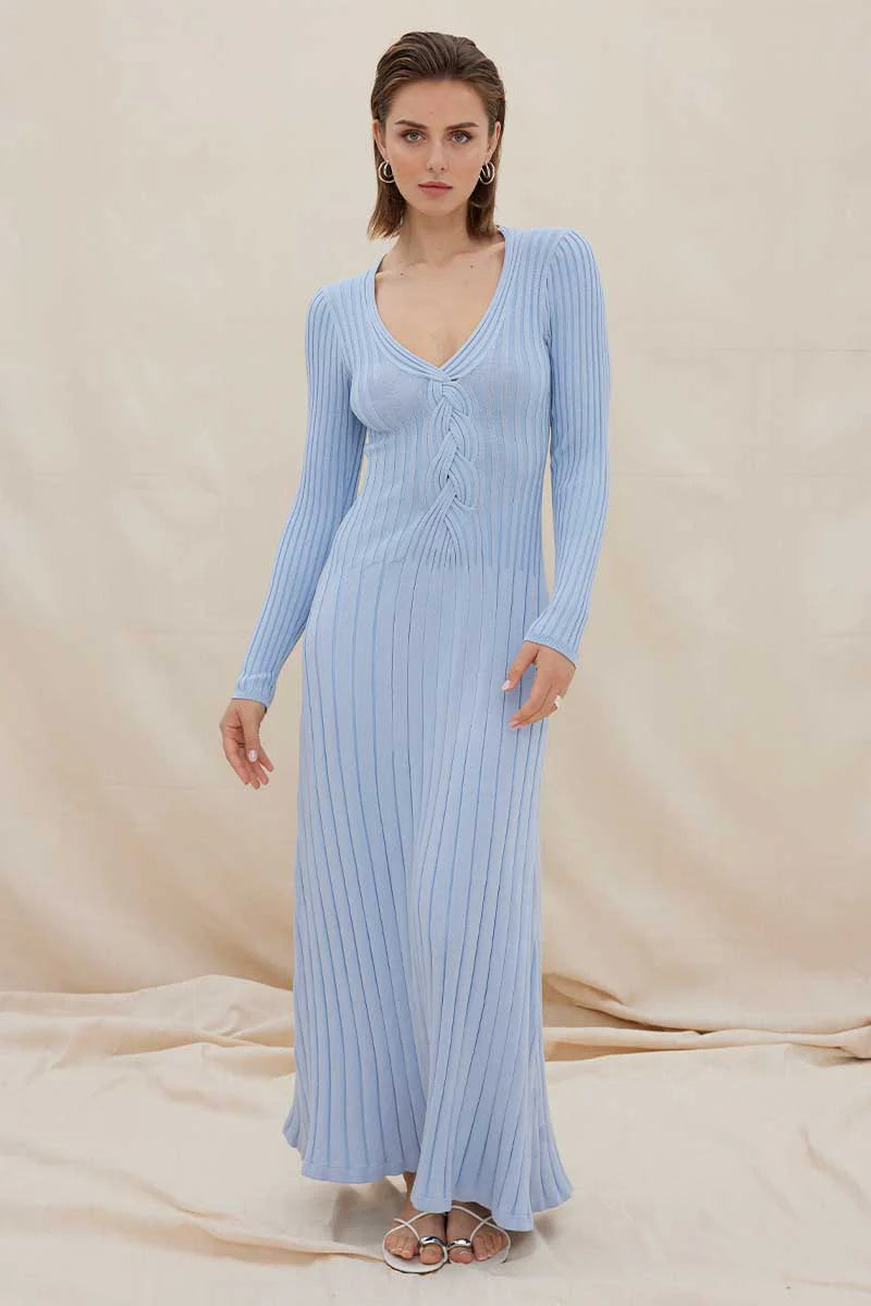  Sovere Studio Laced Long Sleeve Midi Dress Dawn Blue