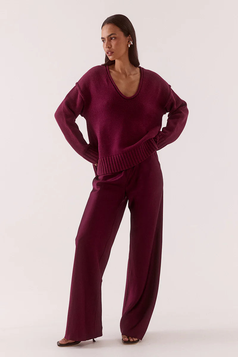 Elysian Collective Sovere Studio Lane Plunge Sweater Blackberry