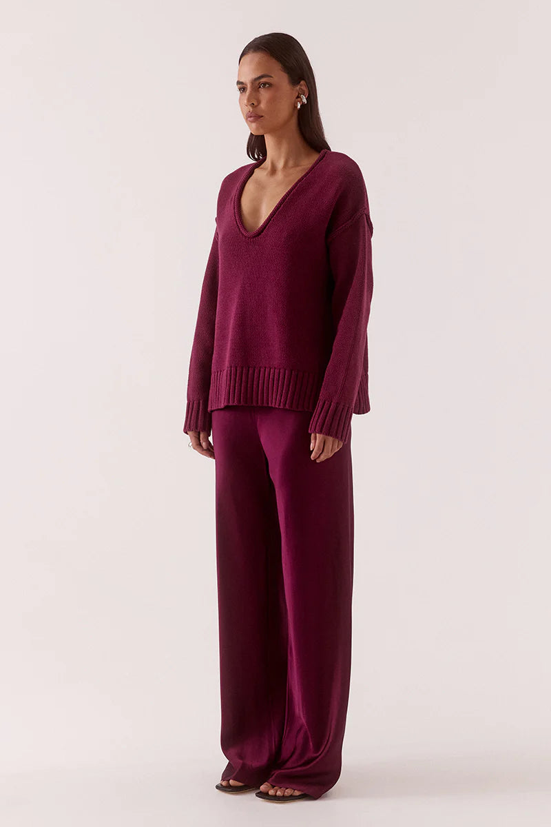 Elysian Collective Sovere Studio Lane Plunge Sweater Blackberry