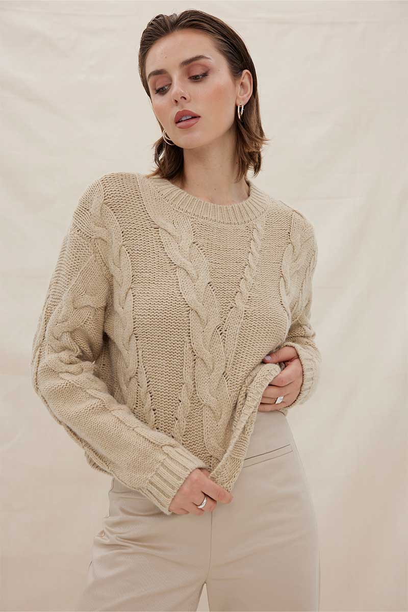 Elysian Collective Sovere Studio Linked Cable Sweater Fawn