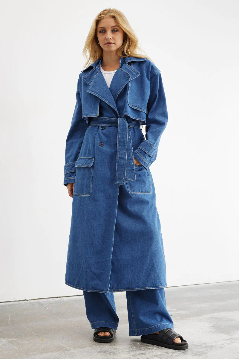 Elysian Collective Sovere Studio Multi Wear Denim Trench Mid Blue