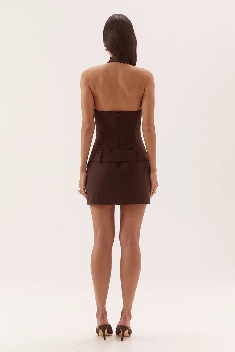 Elysian Collective Sovere Studio Sadie Mini Dress Dark Chocolate