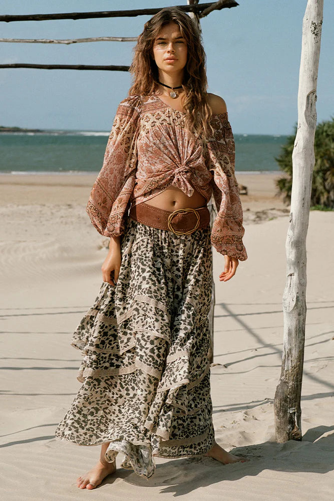 Elysian Collective Spell And The Gypsy Collective Belle Mare Ruffle Maxi Skirt Pepper