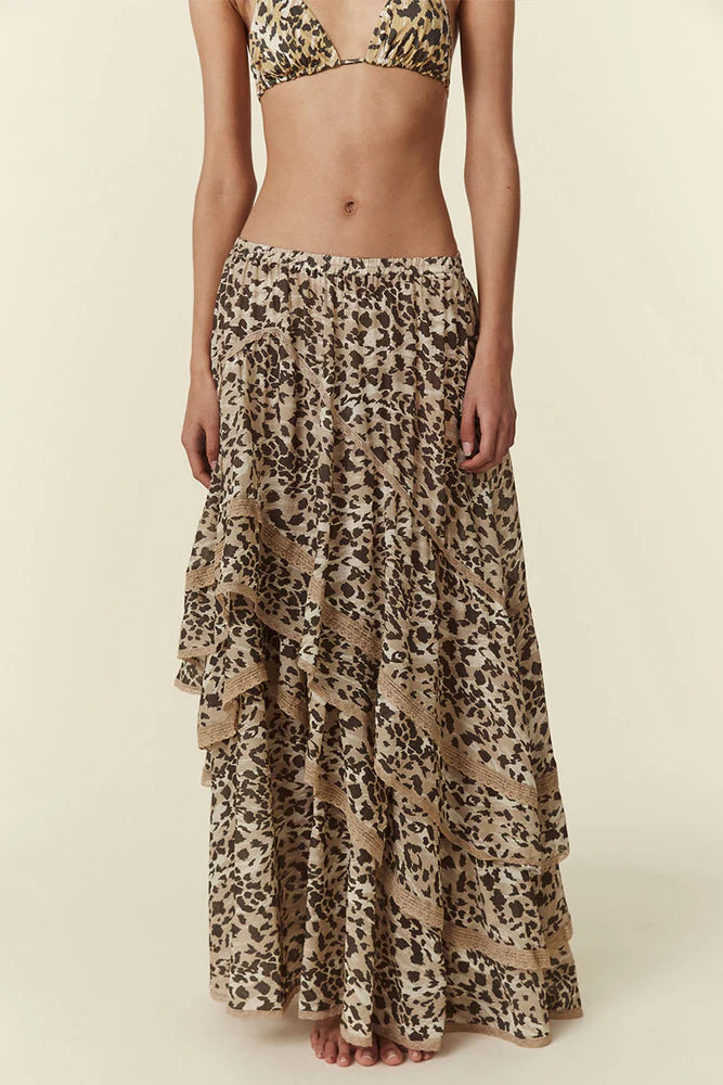 Elysian Collective Spell And The Gypsy Collective Belle Mare Ruffle Maxi Skirt Pepper