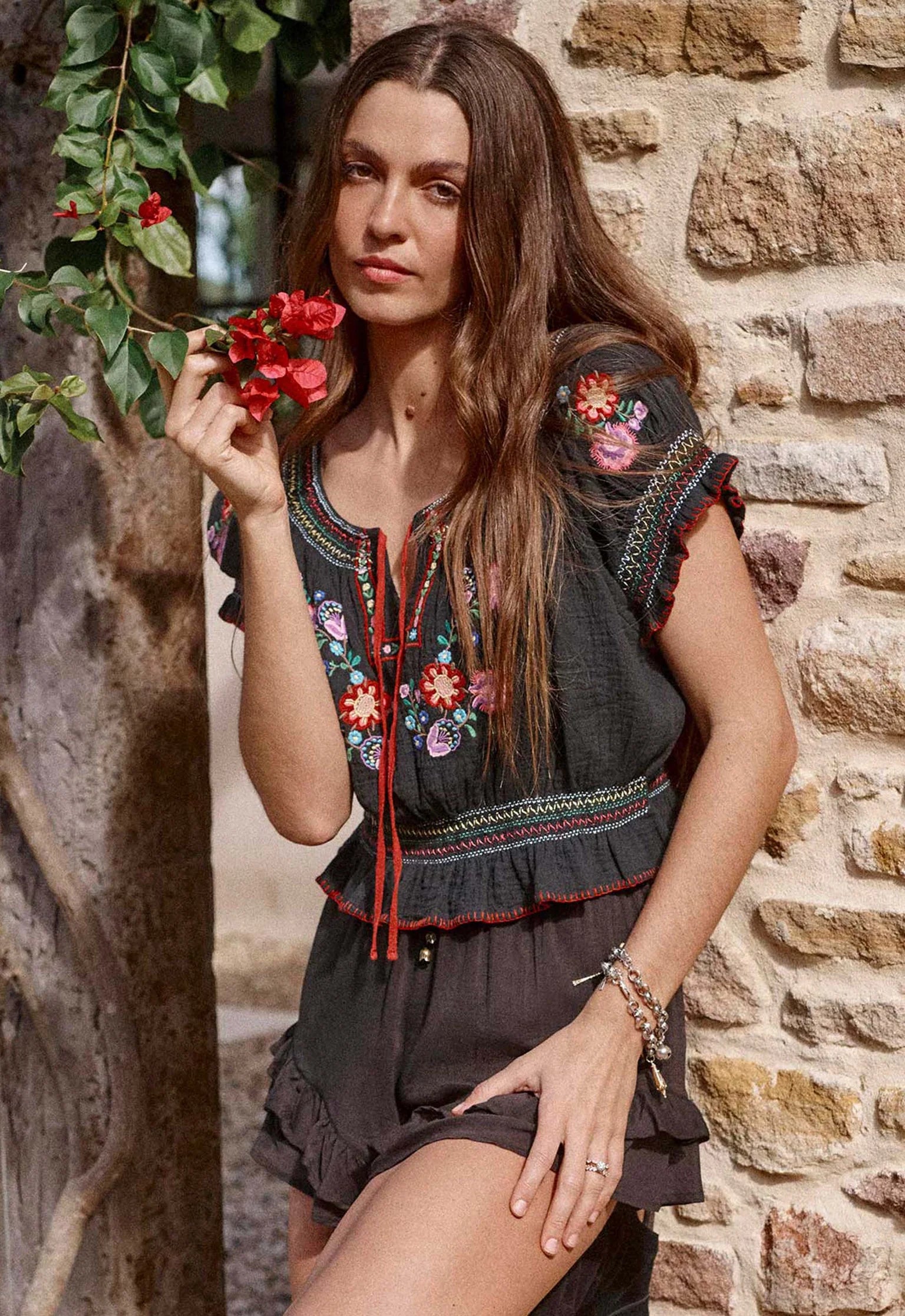 Elysian Collective Spell Feliz Crop Blouse Woodland Black