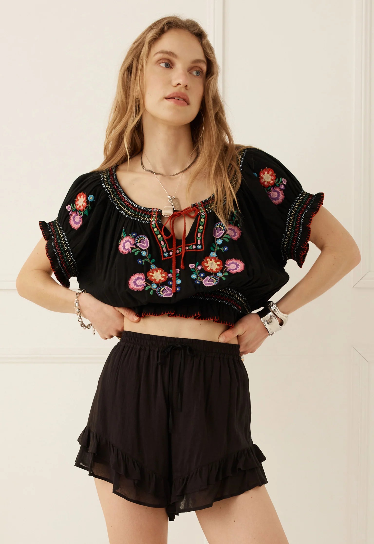 Elysian Collective Spell Feliz Crop Blouse Woodland Black