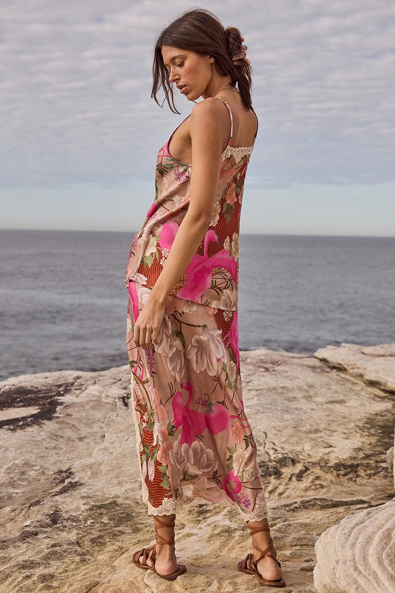 Elysian Collective Spell Floridian Lace Bias Skirt Coral