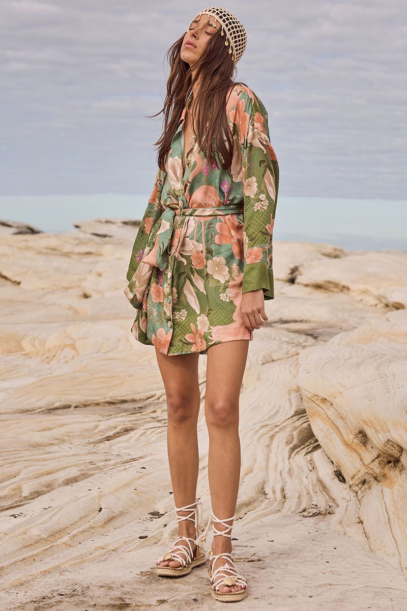 Elysian Collective Spell Floridian Shirt Dress Sage