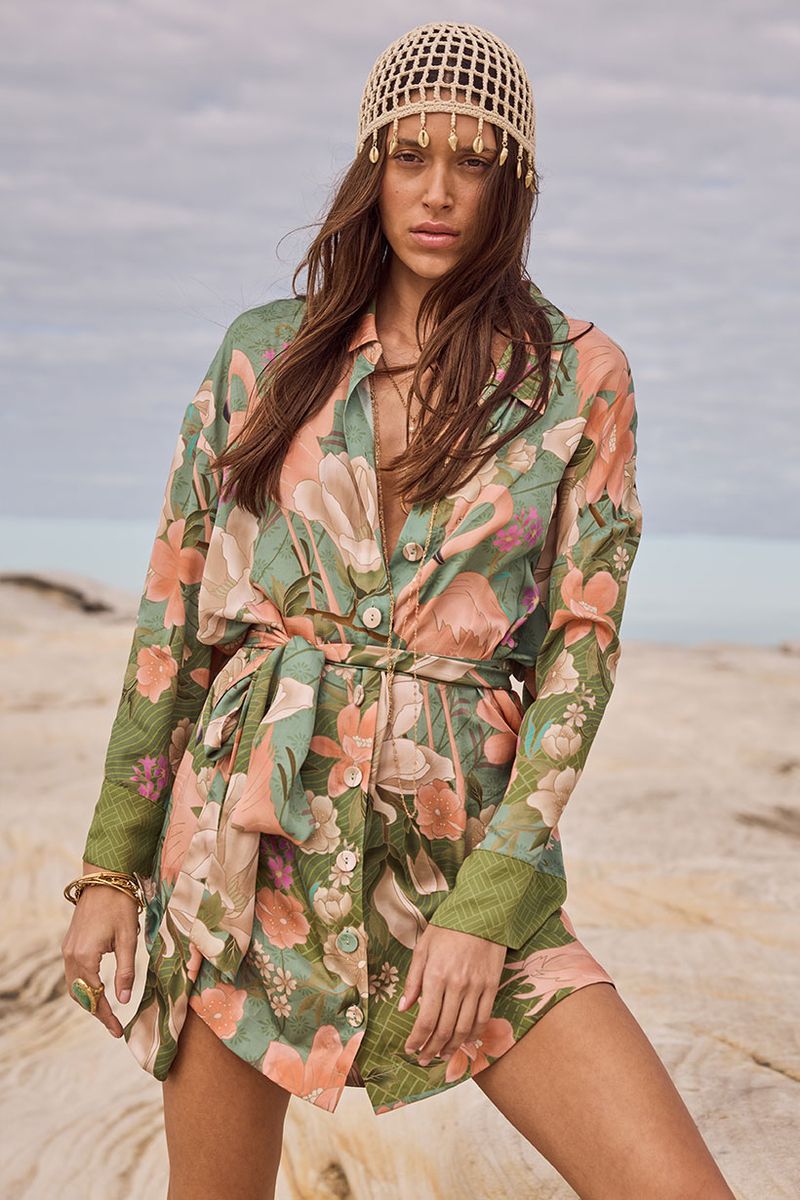 Elysian Collective Spell Floridian Shirt Dress Sage