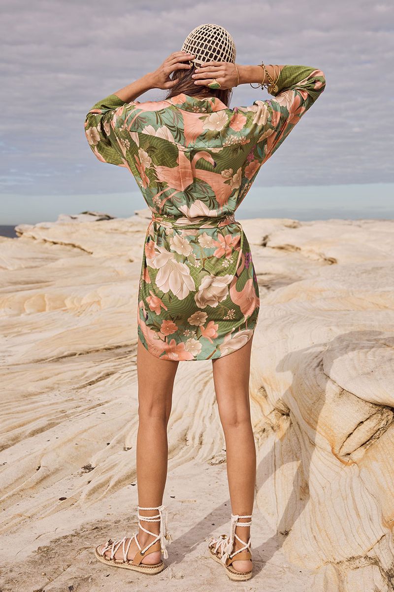 Elysian Collective Spell Floridian Shirt Dress Sage