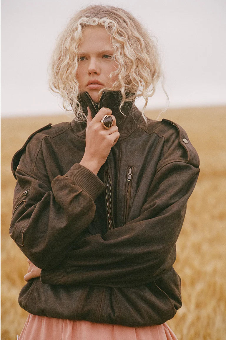 Elysian Collective Spell Fontaine Leather Bomber Vintage Brown