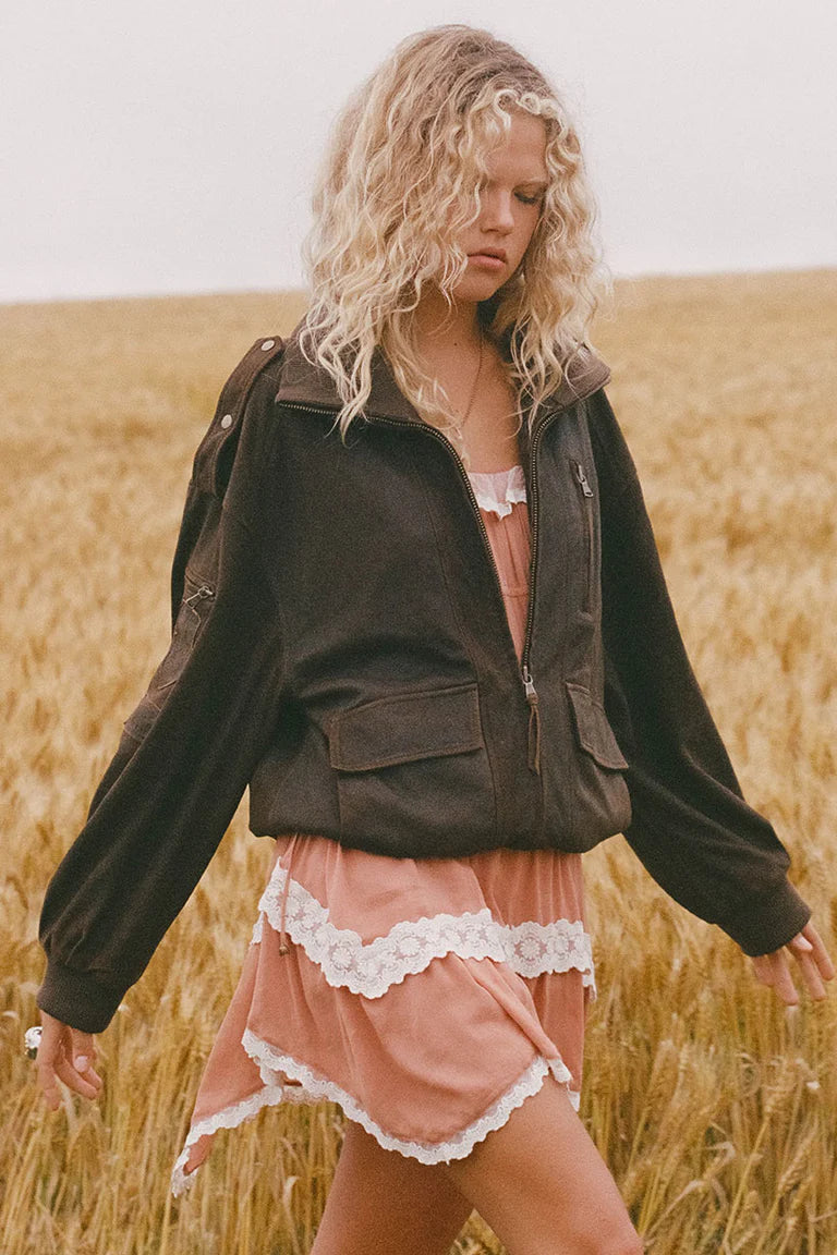 Elysian Collective Spell Fontaine Leather Bomber Vintage Brown